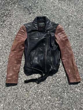 Lucky brand Womens 100% Lamb Leather Moto Leather Jacket Size Large Brown/Black